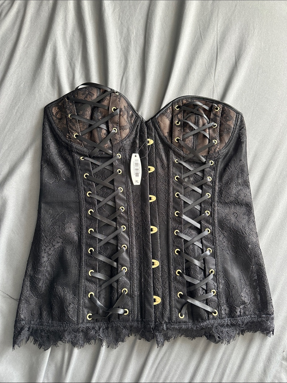 Adore Me Black Lace-Up Strapless Bustier Corset Top